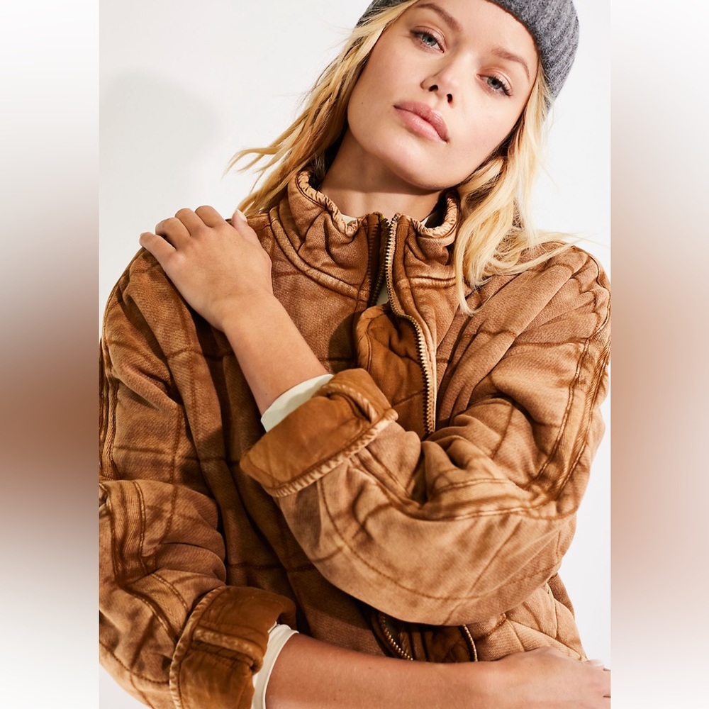 🍓Free People | Dolman Quilted Knit Jacket, Like New, Toasted Coconut, Size XS